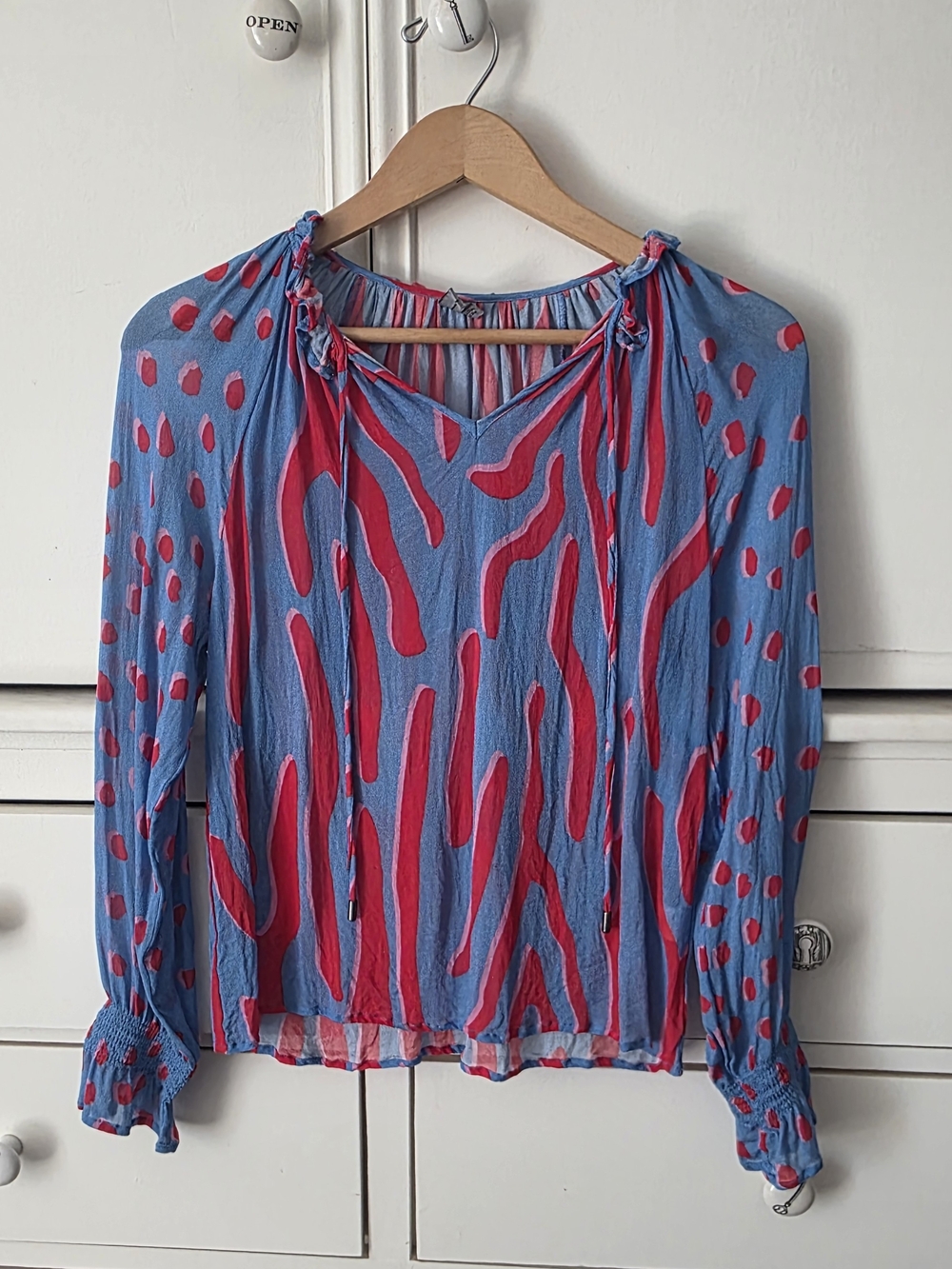 BLANK London Pink Coral & Blue Printed V-Neck Blouse